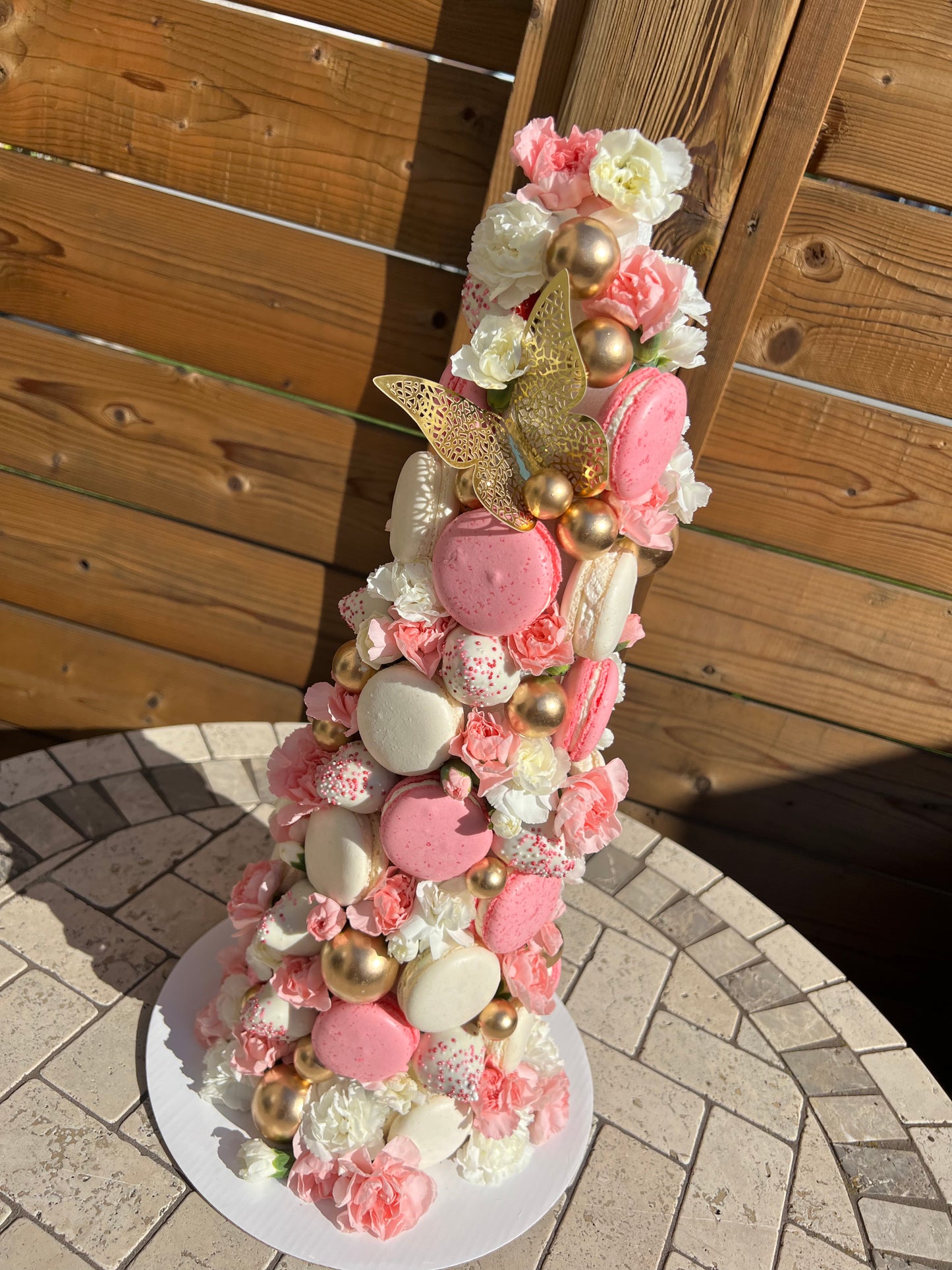 Strawberry, Macaron and Rose Tower